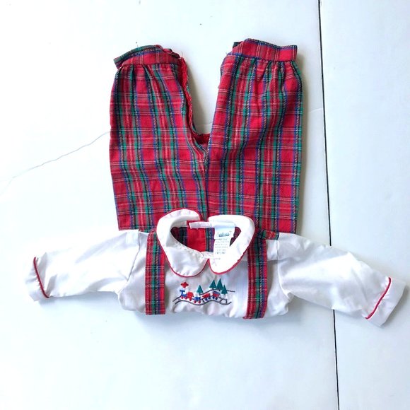 Alexis Toddler Overalls 3 M Month Red Plaid Embroidered Train Snaps EUC… - Picture 9 of 12